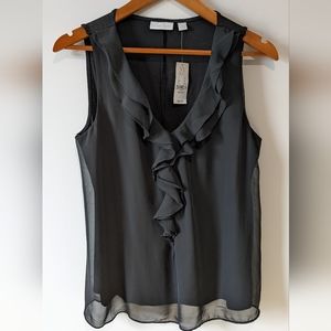 New York & Co. Black Ruffled V-Neckline Sleeveless Blouse